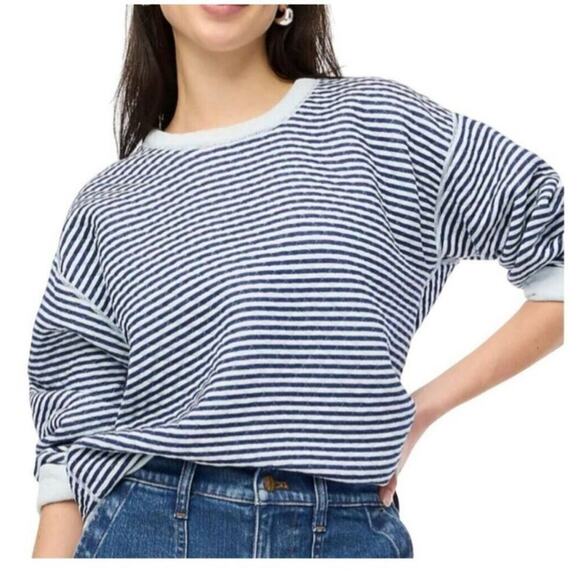 J.Crew Factory Reversible Pullover Sweatshirt XS Blue Striped Quilted NWT Cozy - Picture 4 of 16